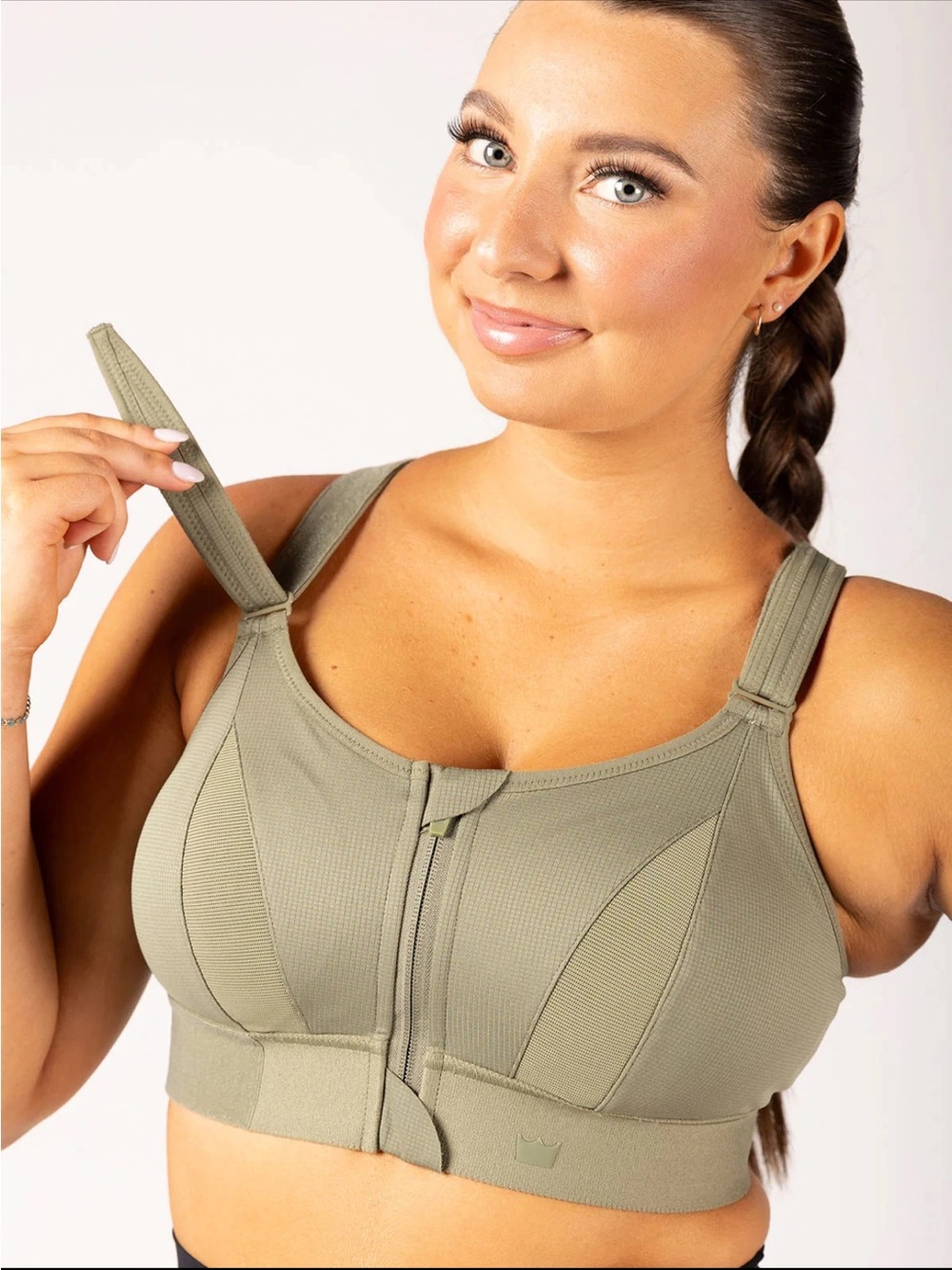 SHEFIT Front-Zip High-Impact Sports Bra - Olive Green